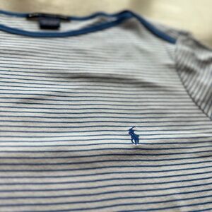 Ralph Lauren Blue & White Striped Polo Tee